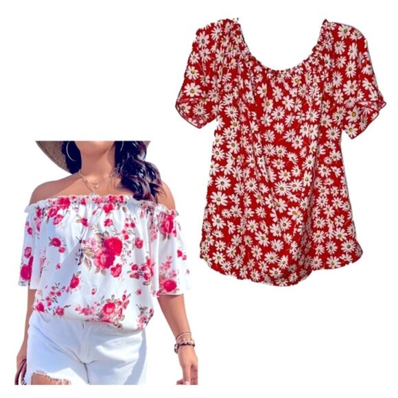 ❤️ 🆕 SHEIN Floral ruffle trim off shoulder top Size 1XL - Picture 1 of 5
